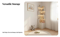Space-Saving Corner Bookshelf with Cabinet Multi-Functional Integrated Corner Bookcase Cabinet Rounded Corners L-Shaped Nightstand with Shelves Sturdy Construction for Apartment Dwellers, Book Lovers, Homeowners, Study, Home Office, Dorm Room