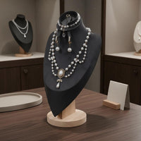 Solid Wood Base Velvet Jewelry Bust Multi-Functional Necklace Display Mannequin Elegant Design Portrait Neck Form Display for Market Stall, Retail Shop, Boutique, Showcase