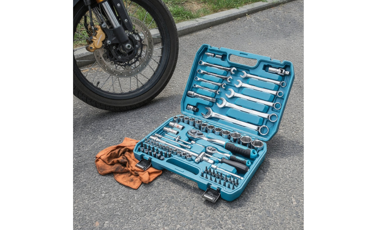 82 Pieces All in One Automotive Tool Kit Chrome-Finish Car Repair Tool Set Portable Socket Set with Ratchet Long-Lasting for Motorcyclists