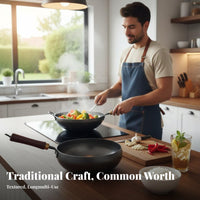 Hand Hammered Wok Uncoated Traditional Chinese Wok Stir-Fry Pan Heat-Resistant Handle Cookware Professional Grade for Chefs