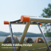 Cross-Frame Strap Chair With Back Support Folding Seat Heavy-Duty for Travel