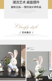Cream Style Rabbit Vase Ornament for Living Room TV Cabinet Dining Table Entryway Flower Arrangement Home Decor Birthday Housewarming Gift