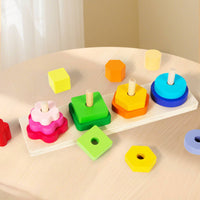 Early Learning Four-Column Stacking Game Hand-Eye Coordination Geometric Stacking Blocks Logical Thinking Color Shape Sorting Toy Develops Fine Movement Skills for Toddlers, Preschoolers