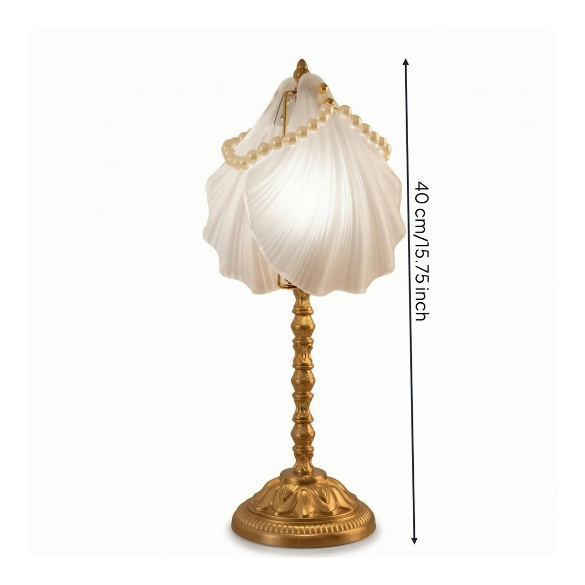 Elegant Pleated Shell Table Lamp Decorative Table Lamp with Pearl Trim Soft Shell Light Beach-Themed for Living Room, Reading Nook