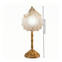 Elegant Pleated Shell Table Lamp Decorative Table Lamp with Pearl Trim Soft Shell Light Beach-Themed for Living Room, Reading Nook