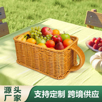 跨境代发藤编收纳筐储物筐零食筐桌面收纳居家整理收纳筐杂物筐