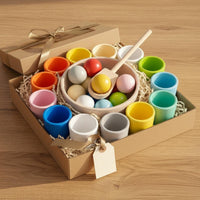 Wooden Balls and Cups Set Natural Wood Wooden Color Matching Game Bead Sorting Learning Toy Paint for Children 3+, Daycare