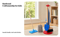 6 Pieces Storage Stand Wooden Cleaning Toy Set Role-Play Pretend Cleaning Kit Bristle and Textile Heads Kids Broom Mop Set Colored Parts for Children