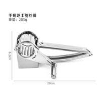 Hand-Cranked Stainless Steel Cheese Grater with Three Interchangeable Heads