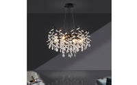 Black Chandelier with Crystal Pendants Dimmable Branch Chandelier Organic Ceiling Light Fixture Clear for Dining Room, Bedroom