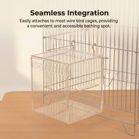 Bird Bath Box with Hooks, Transparent Acrylic Bird Bath Tub for Cage, Parrot Bath Box for Pet Bathin - Image 2