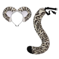 Halloween Animal Tail Headpiece Set for Cosplay Snow Leopard Ears Headband and Tail Prop