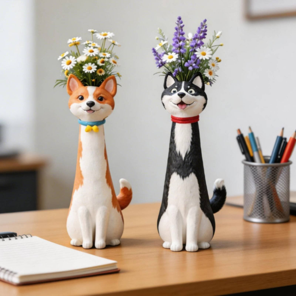 Dog-Shaped Vase Cute Dog Vase Resin Material for Desk, Office