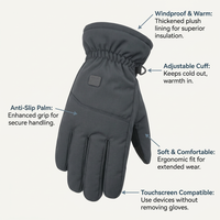Men's Thermal Gloves, Touchscreen Compatible Outdoor Gloves for Cold Weather, Warm Running Gloves Men, Insulated Artificial Leather Gloves