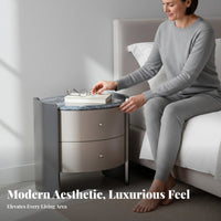 Rounded Two-Drawer End Table Space-Saving Nightstand Modern Design for Dorm Room