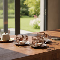 3 Pieces Cup Shaped Candle Holders with Saucers Elegant Coffee Cup Candle Holders Decorative Decorations for Living Room