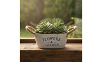 Decorative Metal Planter with Rope Handles Weathered Galvanized Bucket Planter Vintage Metal Bucket with Handles Easy-Carry for Home Decorators, Windowsill