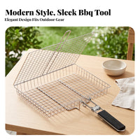 Electroplated Finish Folding Barbecue Grill Basket Long-Lasting Rectangular Wire-Mesh Grill Basket Locking Mechanism Outdoor Cooking Rustproof