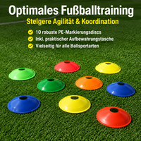 Marking Cones Football Set of 10, Colorful PE Pylons for Agility Training, Break-Resistant Training Cones Sports with Bag