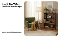 8-Tier Book Rack Walnut Finish Narrow Storage Cabinet Vintage Design Open Shelving for Homeowners, Renters, Home Office