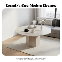 Sintered Stone Top Round Pedestal Table Modern Minimalist Design Pedestal Coffee Table French-Inspired Household Furniture Small Apartment suitable for for residents, Interior Designers, Families with Children, Living Room, Lounge Area, Office