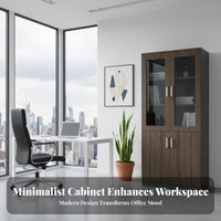 Wooden Filing Cabinet with Lock Multi-Compartment Design Modern Office Storage Cabinet Easy Assembly Bookcase with Glass Doors for Study Room, Library