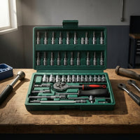 46 Pieces Auto Repair Tool Kit Chrome-Finished Socket Set with Case Organized Mechanics Tool Set for Vehicle Owners, Amateur Mechanics, Garage