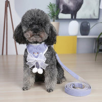 Retractable Dog Leash and Dog Harness Set, Soft Suede Velvet Plaid Bow Harness Leash, Puppy Leash for Daily Walking Leash and Training Leash Use