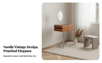 Round Pedestal Table with Mirror Nordic Design Makeup Desk Movable Modernist Inspired for Women, Students, Dressing Area