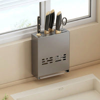 Chopstick Holder and Wall-Mounted Organizer with 3 Compartments, Stainless Steel Spoon Holder and Knife Holder with Hooks for Modern Kitchens