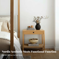 Woven Door Nightstand Adaptable Bedside Storage Cabinet Space-Saving for Renters