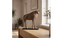 Bull Sculpture Abstract Bull Statue Antique-Evocative Sculpture with Base for Art Collectors, Office, Entryway