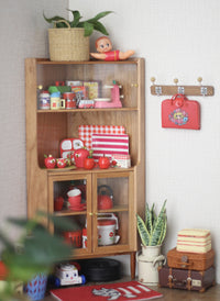 Red Cherry Wood Corner Cabinet for Dollhouse