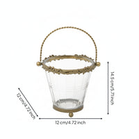 Glass Basket with Metal Frame Brass Toned Glass Container with Handle Decorative