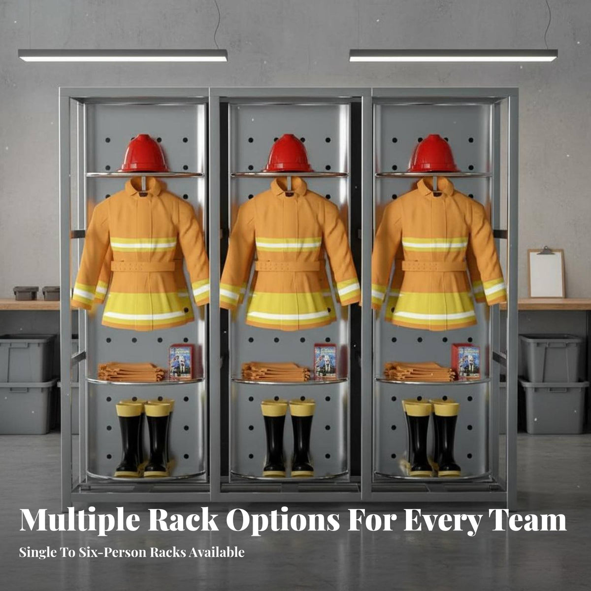 Firefighter Gear Rack Heavy Duty Double-Sided Fire Suit Hanger Multi-Tier Storage Rotating Turnout Gear Stand for Firefighters, Firehouse, Locker Room