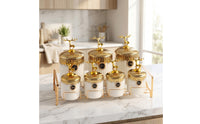 7 Pieces container Set with Rack Ceramic Storage Jars with Lids Countertop Kitchen container Set for Household Organizers