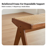 V-Leg Rattan Bench natural imperfection aesthetic artistic Long Stool Multi-Room Use for Entryway