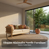 Rattan Woven Sofa Minimalist Design Nordic Design Three Seater Sofa Sturdy Construction Solid Wood Cane Couch for Families, Hotel Lobby, Lounge