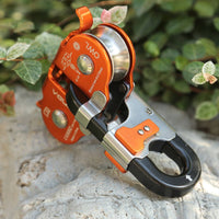 Compact Double-Pulley Trolley Automatic-Locking Aerial Traverse Line Pulley Trolley Aluminum Alloy High Strength for Climbers, Climbing