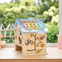 Wooden Toy House with Xylophone Interactive Busy House Learning Busy Box Sensory for Toddlers, Playroom