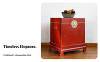 Chinese design Clasp Trunk Antique Look Side Table with Storage Distressed Finish Hidden Compartment for Renters, Adults, Study