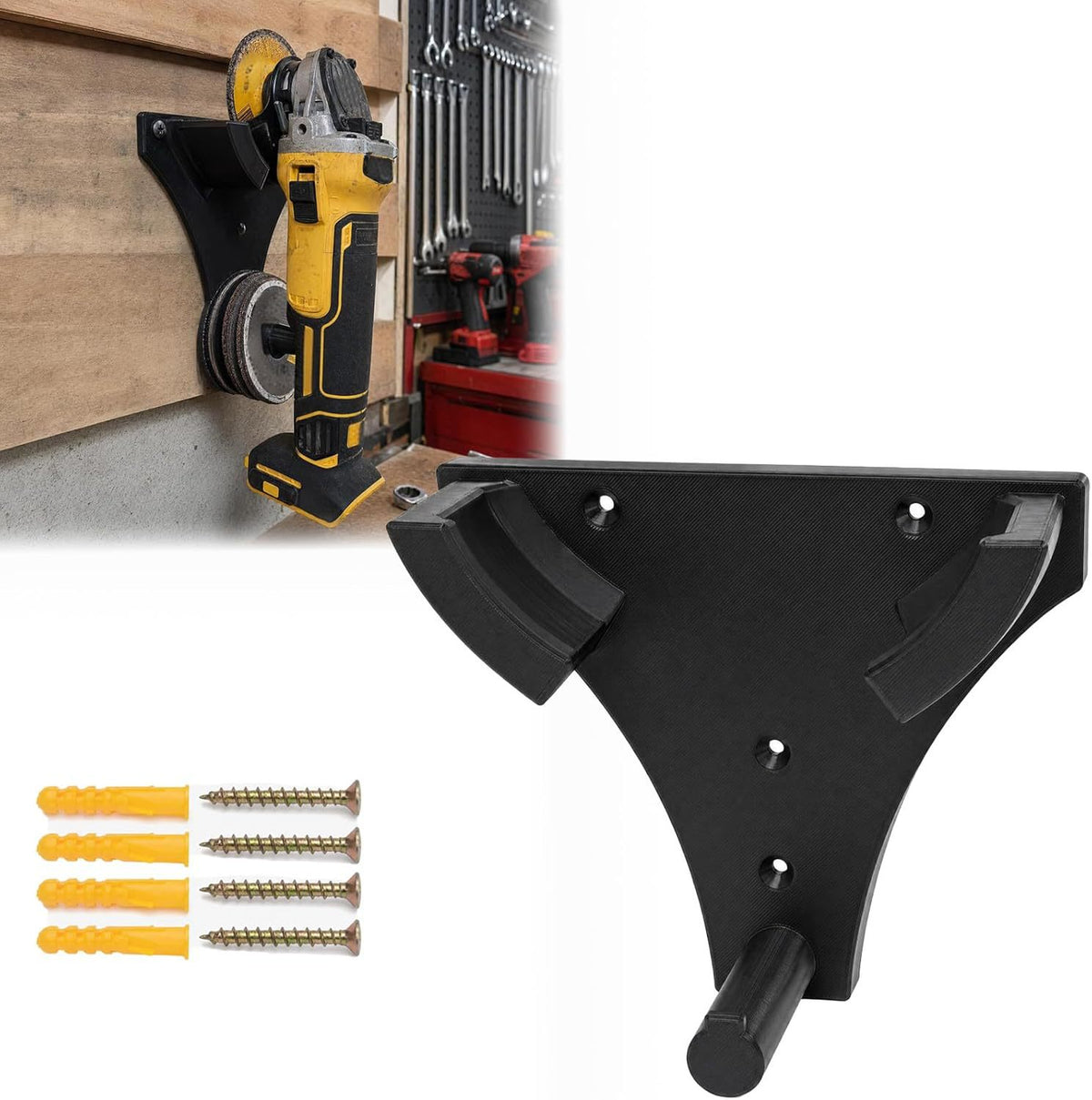 Angle Grinder Wall Mount Bracket with Disc Storage, Heavy Duty Grinder Organizer, Electric Tool Storage Box