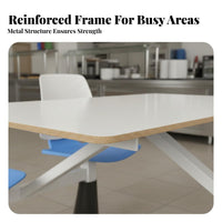 Attached Dining Table and Chair Set Steel Frame Cafeteria Table with Attached Seats Thickened Tabletop 4-Person Cafeteria Unit for Employees