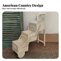 Vintage Mini Pushcart Planter Solid Wood 3-Tier Wooden Planter Cart Distressed Finish Rustic Tiered Storage Trolley for Garden, Desktop, Store Display