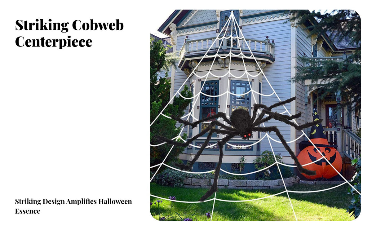Giant Cobweb Set Kit Furry Arachnids Artificial Cobweb Set Indoor & Outsidedoor Use Easy to Install for Residents, Porch