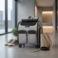 Breathable Pet Carrier Backpack with Wheels Ventilated Pet Backpack with Wheels Foldable Collapsible for Travelers