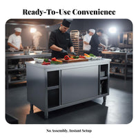 Stainless Steel Work Table Assembly Commercial Prep Table with Cabinet Easy to Clean Stainless Steel Workbench for Caterers, Cafeteria, Bar, Garage