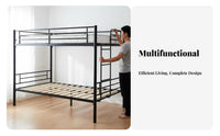 Stable Structure Iron Double Decker Bed Staircase Entry Metal Loft Bed with Stairs Reversible Assembly Bedroom Furniture for Adults, Students, Teens, Small Apartment, Dorm Room, Study Area, Home Office