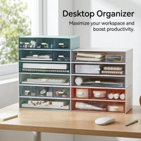 Desktop Organizer with 2 Drawers, Stackable Drawer Storage Box for Office, Cosmetic for Desk, Modular Case