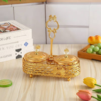 2 Pieces Condiment Jars with Lids and Spoons Golden for Kitchen Countertop